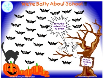 Preview of Smartboard Attendance-We're Batty About School-Halloween