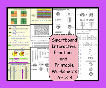 Preview of Smartboard Interactive Fractions and 7 Printables