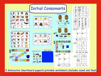 Preview of Smartboard Interactive Initial Consonants with sound and flash