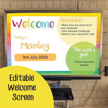 Preview of Smartboard/ Interactive Whiteboard Rainbow Welcome Screens Editable