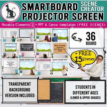 Preview of Smartboard Screens Realistic Clipart Movable Mockups Classroom Scene Creator