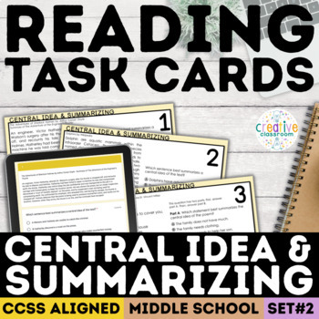 Preview of Central Idea & Summarizing Task Cards Supporting Details Worksheets Main Idea