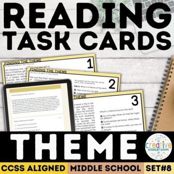 Preview of Determining Theme Task Cards Finding The Theme of a Story Practice Worksheets