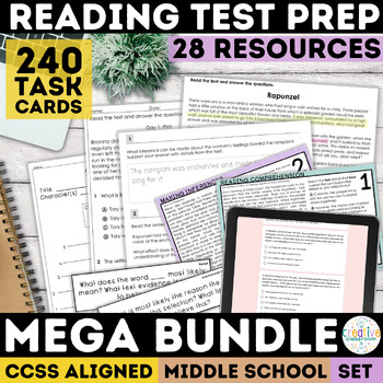 Preview of Reading Comprehension CAASPP SBAC Test Prep Assessments ELA Worksheets 7th 8th