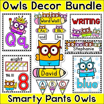 Preview of Owl Theme Classroom Decor Bundle: Name Tags, Word Wall, Teacher's Binder etc