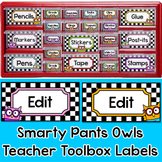 Owl Theme Teacher Toolbox Labels - Editable