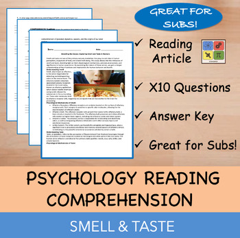 Preview of Smell & Taste - Psychology Reading Passage - 100% EDITABLE
