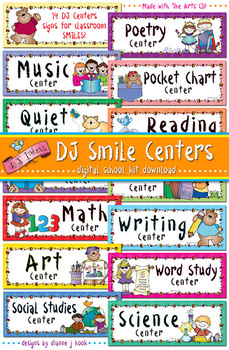 Preview of Signs for Classroom Centers with a Smile - printable headers by DJ Inkers