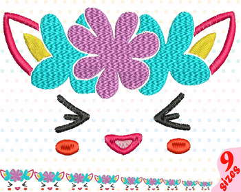 Preview of Smile face Embroidery Design kawaii cute smile happy girl baby unicorn 142b