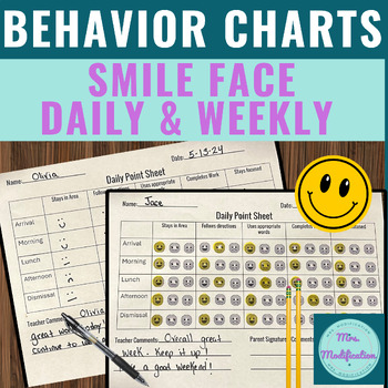 Preview of Smiley face daily & weekly behavior chart editable w.  parent communication