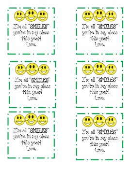 Preview of Smiles Back To School Gift Treat Tag
