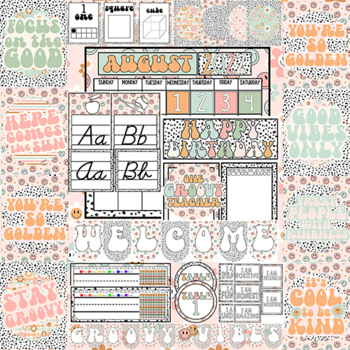 Preview of Smiles & Spots Groovy 70s Retro Classroom Decor Bundle w/T-Shirt Design