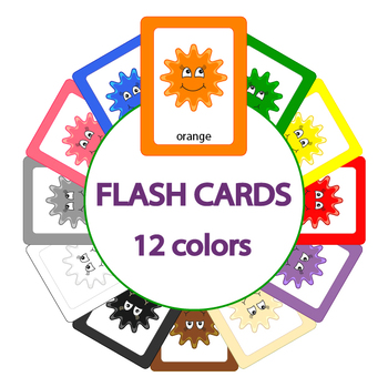 Preview of Smiley Color Flash Cards - 12 colors