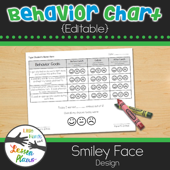 Preview of Smiley Face Behavior Chart / Behavior Plan {editable]