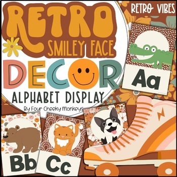 Preview of Smiley Face Classroom Decor / Groovy Retro Theme Alphabet Display