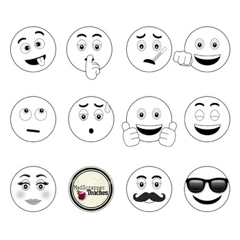 Smiley Face Clip Art Emoji Digital Clipart Black And White Tpt