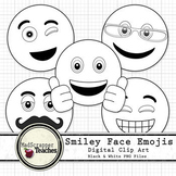 Smiley Face Clip Art Emoji Digital Clipart Black and White