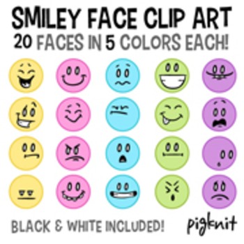 Preview of Smiley Face Clip Art, Emoticon Clip Art -- Happy, Sad, Laughing, Angry, Worried