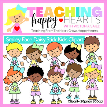 Preview of Smiley Face Daisy Stick Kids Clipart