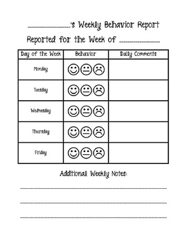 Smiley Face Weekly Behavior Chart by MissLentz | TpT