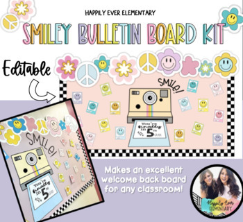 Preview of Smiley Face Welcome Back Polaroid Bulletin Board Kit | Retro 70's Display