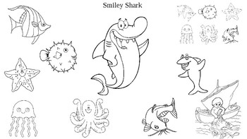 Preview of Smiley Shark Book by Ruth Galloway Sequencing Coloring Page