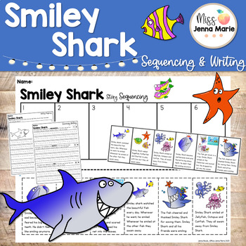 Preview of Smiley Shark May Writing Activities Sequencing Comprehension No Prep