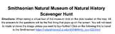Smithsonian Natural Museum of Natural History Virtual Scav
