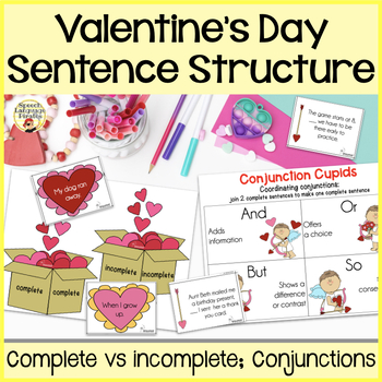 Preview of Valentine's Day Sentence Structure Grammar Conjunctions Speech Therapy