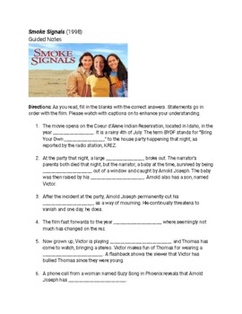 Preview of Smoke Signals Movie Guided Notes-- Sherman Alexie Companion Film