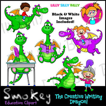 Preview of Smokey - (the Creative Writing) Dragon. Clipart set color & Black/ White.