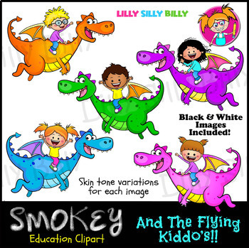 Preview of Smokey the Dragon 2, and the Flying Kiddo's. Clipart set color & Black/ White.