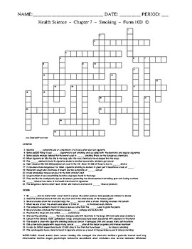 Preview of Smoking -HS Health Science and PE-Crossword with Word Bank Worksheet - Form 10