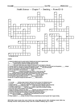 Preview of Smoking -HS Health Science and PE-Crossword with Word Bank Worksheet - Form 6