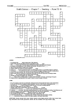 Preview of Smoking -HS Health Science and PE-Crossword with Word Bank Worksheet - Form 7