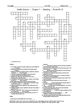 Preview of Smoking -HS Health Science and PE-Crossword with Word Bank Worksheet - Form 9