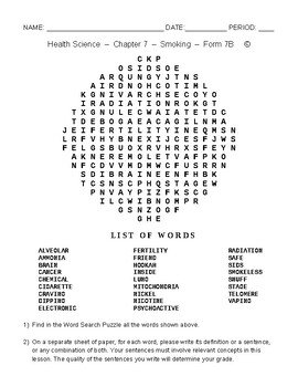 Preview of Smoking - HS and MS Health Science and PE - Word Search Worksheet - Form 7