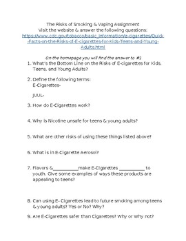Preview of Smoking/Vaping Assignment