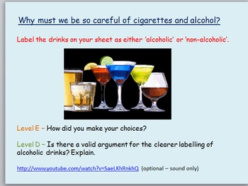 Preview of Smoking and Alcohol Awareness - Presentation and Worksheets