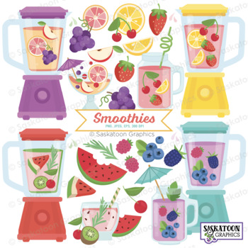 Smoothies Clipart - Fresh Fruit & Berry Shakes - Saskatoon Graphics by Balli