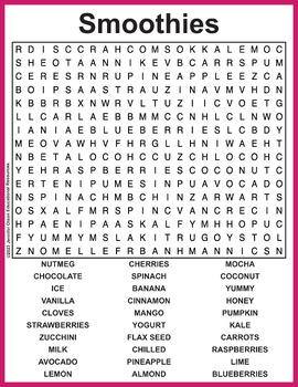 Smoothies Word Search by Jennifer Olson Educational Resources | TPT