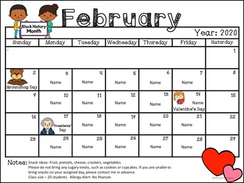 Snack/School Event Calendars 19-20 (Editable) by BubblyKTeacher | TpT