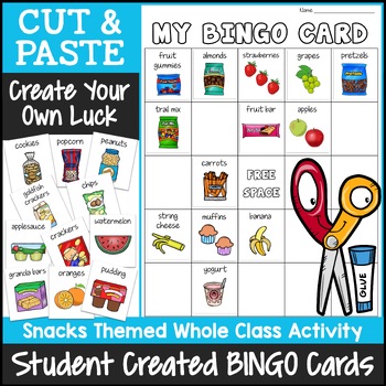 Preview of Snack Foods Bingo Game | Cut and Paste Activities Bingo Template