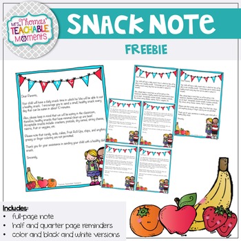 Preview of Snack Note FREEBIE!