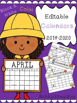 Preview of Snack/School Event Calendars 19-20 (Editable)