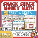 Word Problems: Snack Shack Money Math Task Cards Fun & Lea