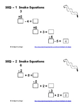 Preview of Snake Equations: Adding and Subtracting Horizontally and Vertically
