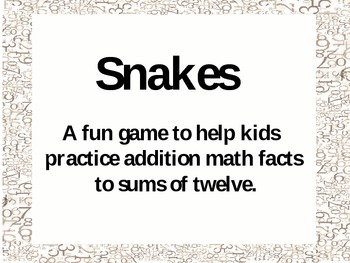 Preview of Snakes! A Fun Game to Practice Math Facts to Twelve