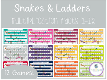 Preview of Snakes & Ladders Multiplication Bundle -12 Board Games - 1-12 Facts-Math Centers