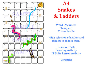 Preview of Snakes & Ladders Template [Board Game, Revision Activity, End of Term, Fun]
